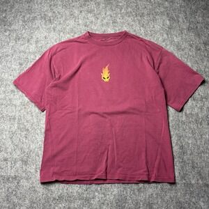 Vintage Bugle Boy Skull Flame Graphic T-Shirt Faded Red Y2K